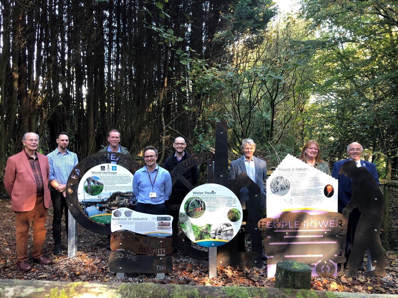 From Left: Colin Bristow, former chief geologist ECC; Colin Valance, Managing Director Wheal Martyn Clay Works; Cllr Julian German; Don Martin, Countryside Team Cornwall Council; Cllr Colin Martin; John Wood, Chairman Wheal Martyn Trust; Sally Weston, World Heritage Site Team Lead; Cllr Dave Crabtree, Chairman of the World Heritage Site Partnership
